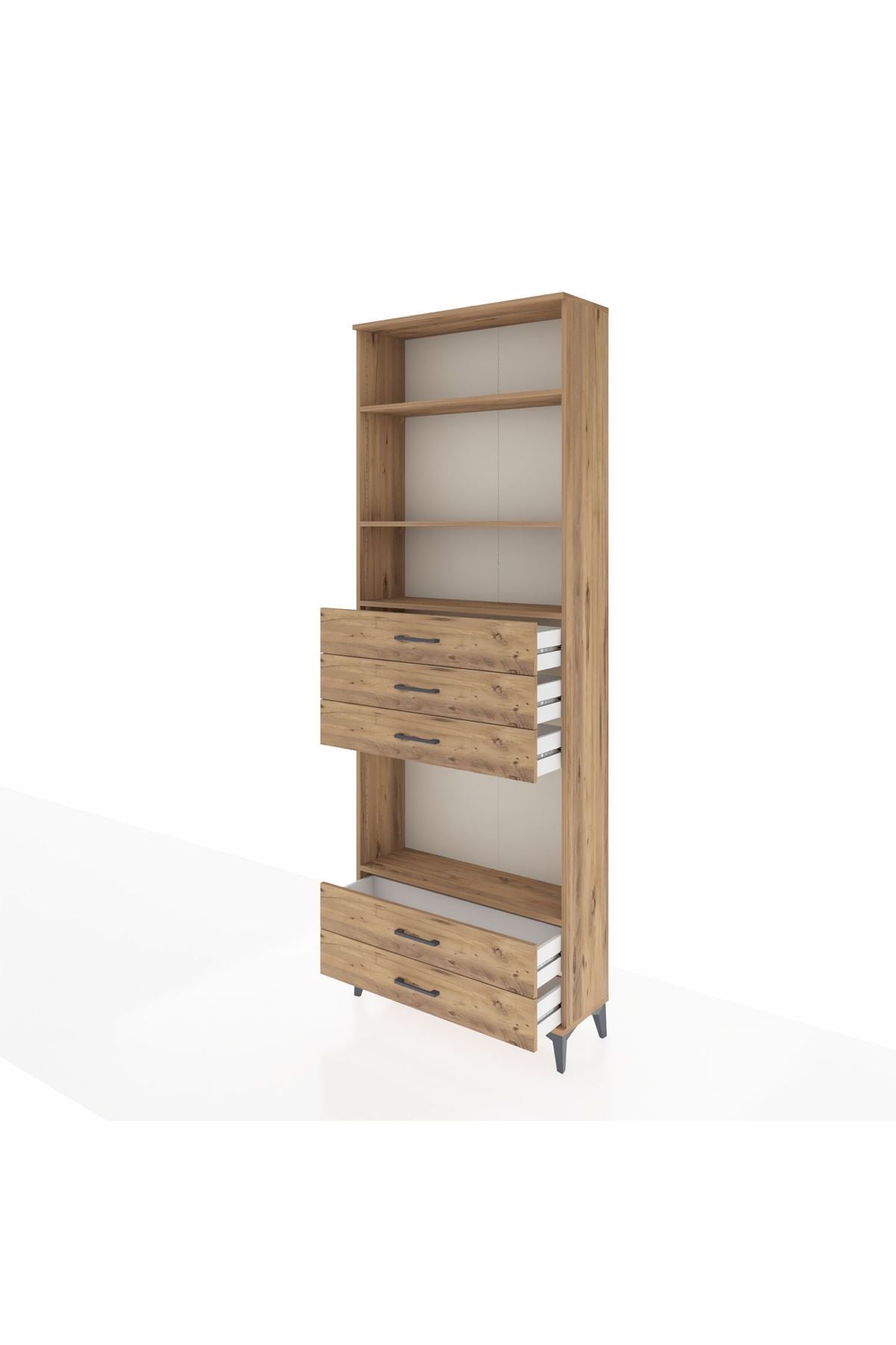 Arges Dolap 4 Raflı 5 Çekmeceli 88x30x243 Çam-Çam