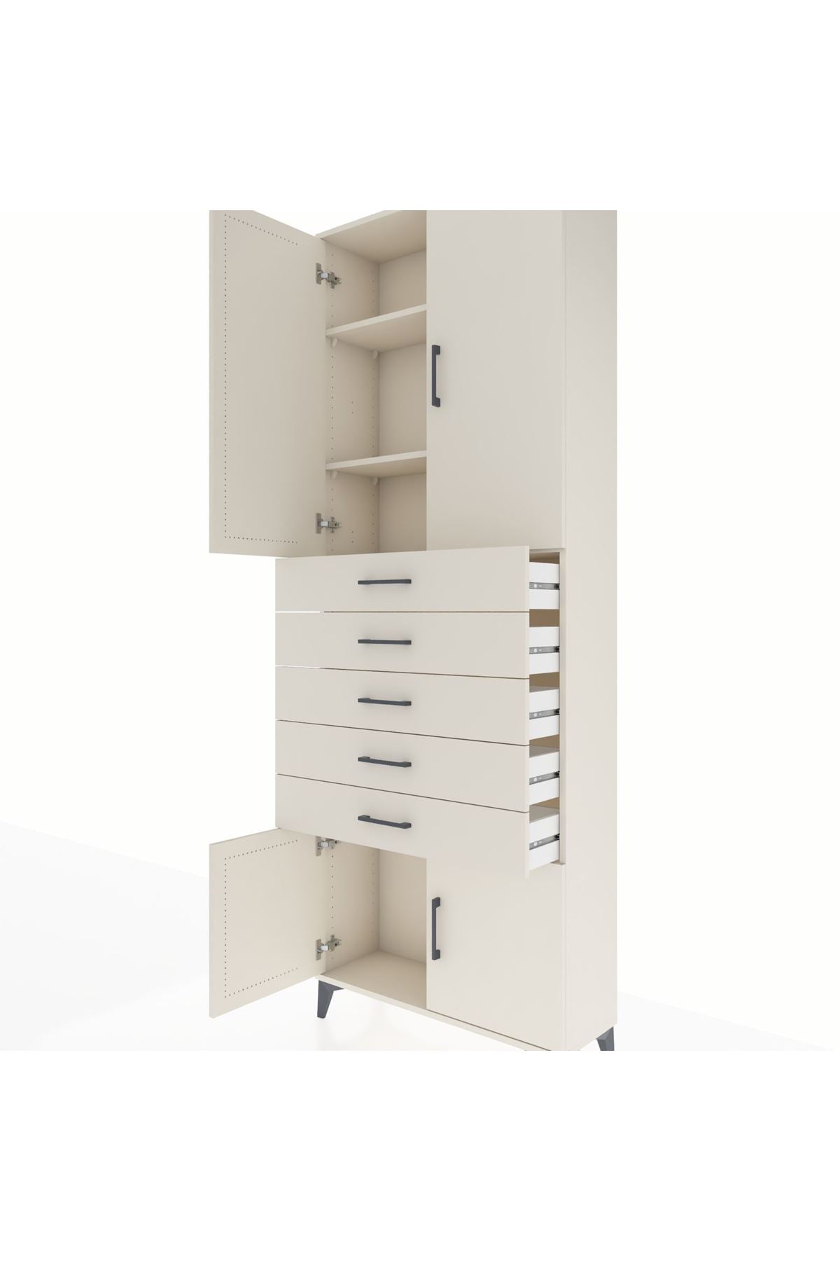 Arges Dolap 3 Raflı 5 Çekmeceli 4 Kapaklı 88x30x243 Aytaşı-Aytaşı