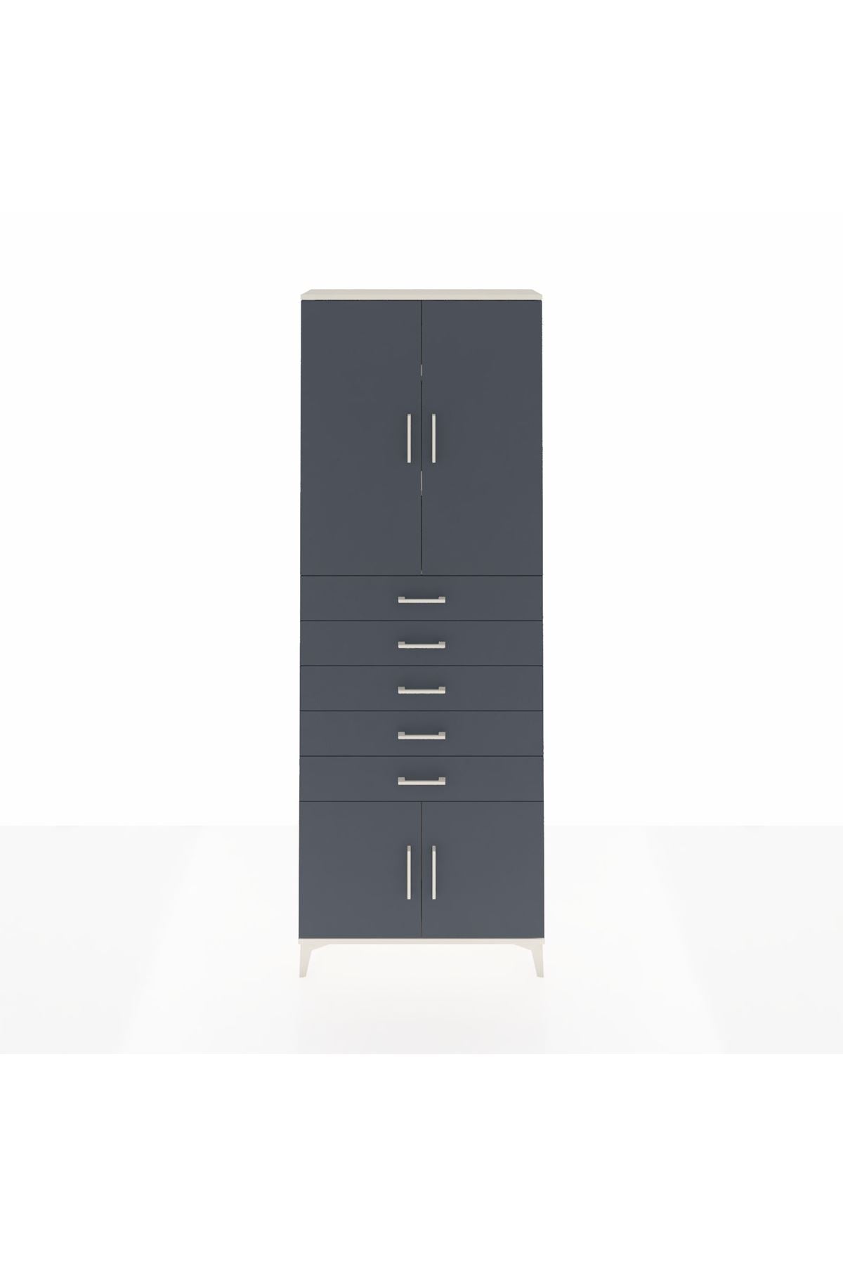 Arges Dolap 3 Raflı 5 Çekmeceli 4 Kapaklı 88x30x243 Aytaşı-Antrasit