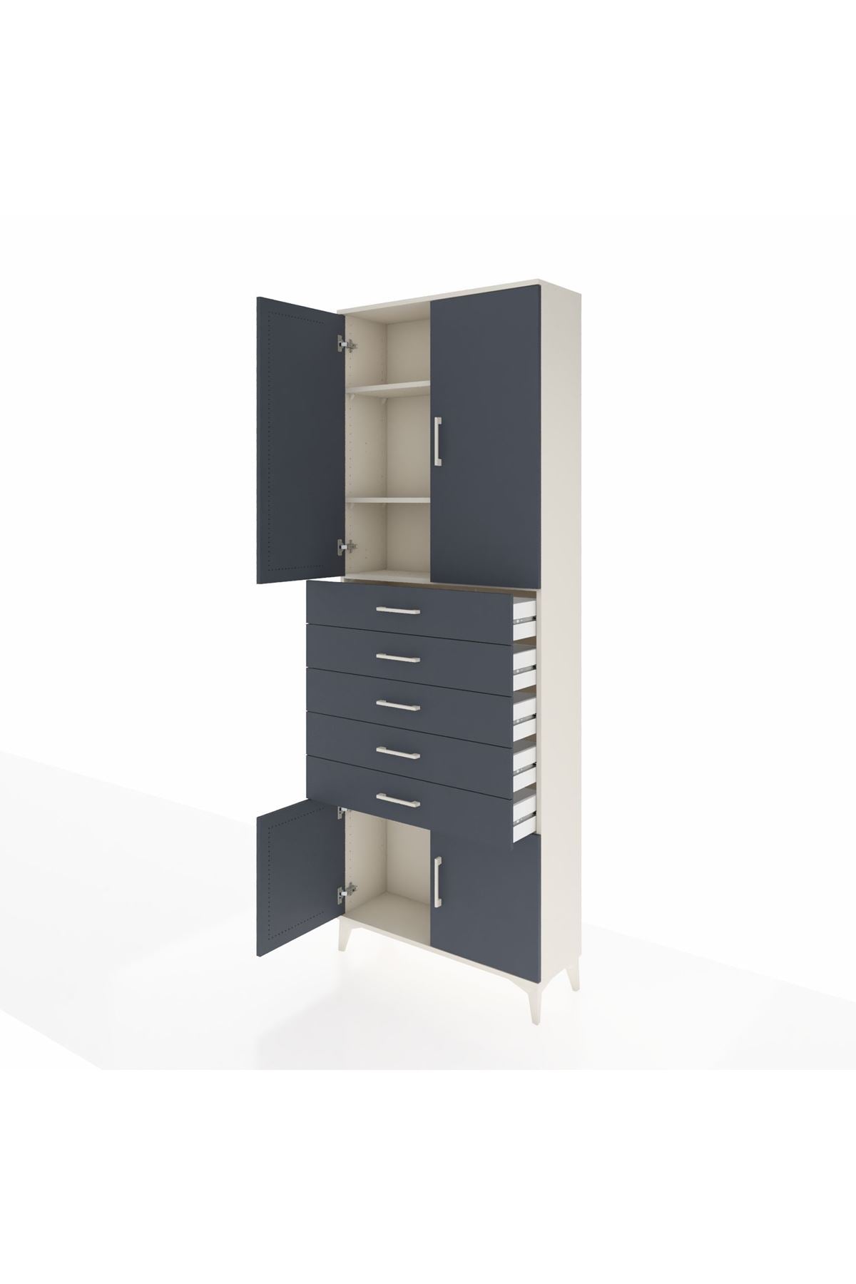 Arges Dolap 3 Raflı 5 Çekmeceli 4 Kapaklı 88x30x243 Aytaşı-Antrasit