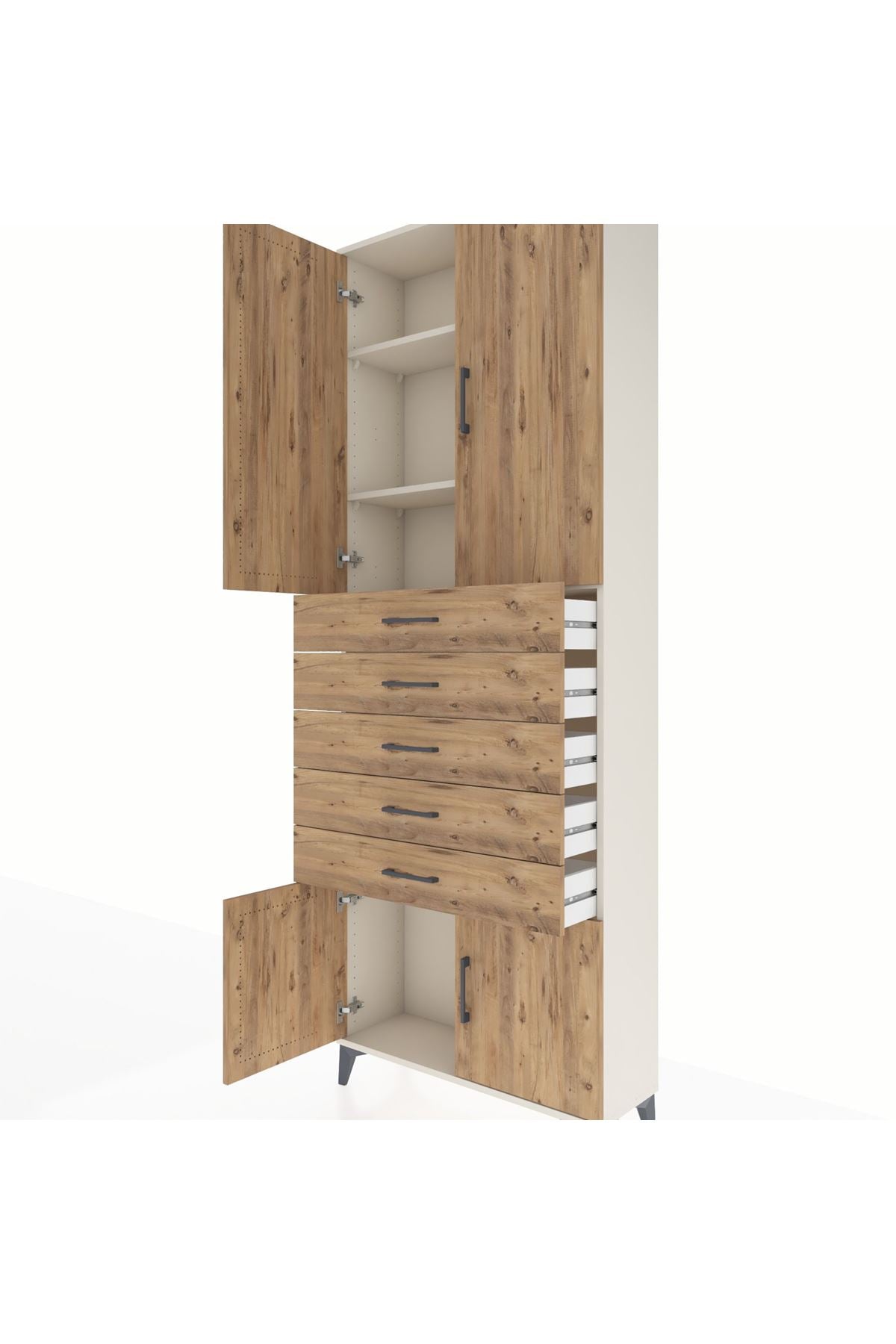 Arges Dolap 3 Raflı 5 Çekmeceli 4 Kapaklı 88x30x243 Aytaşı-Çam