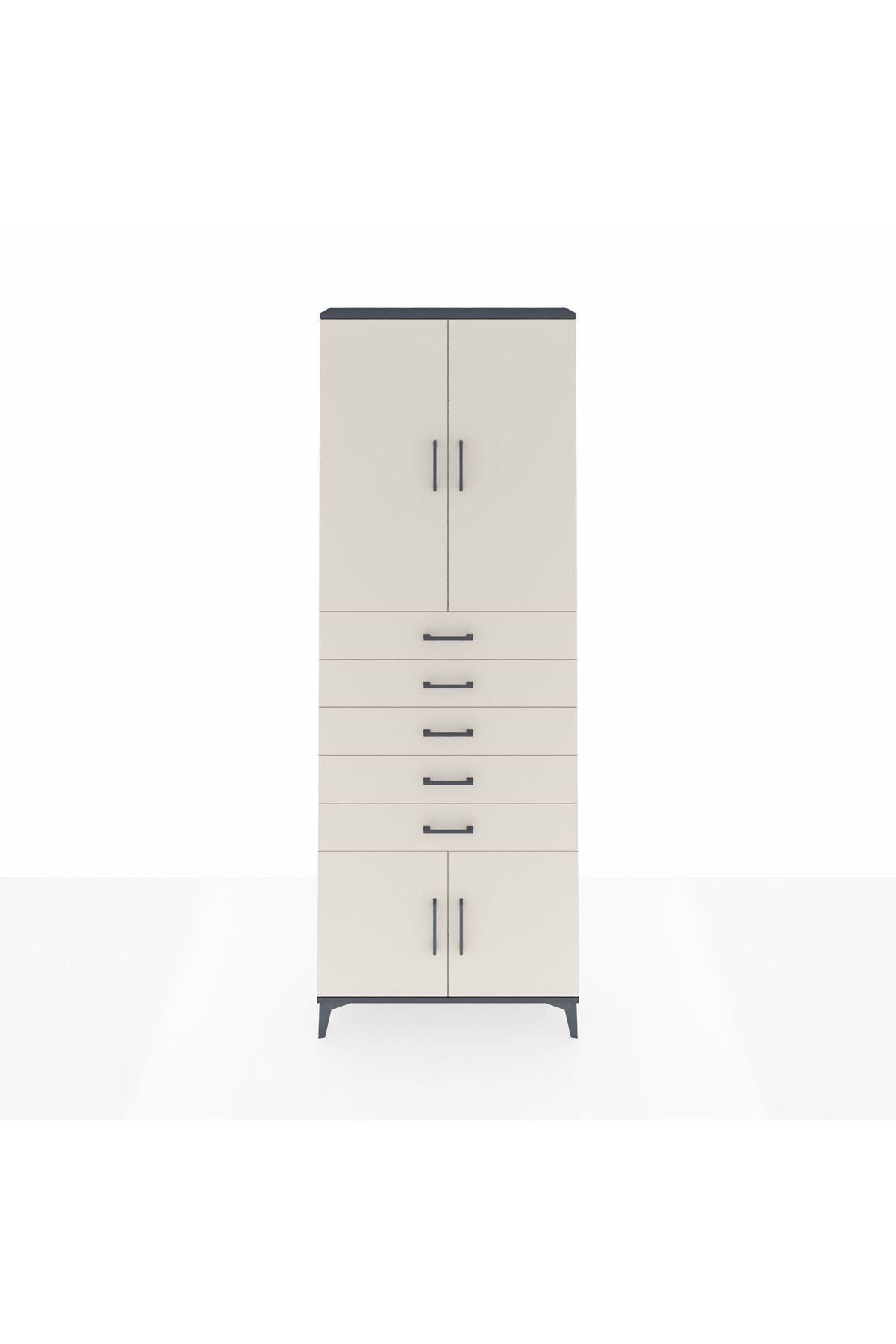 Arges Dolap 3 Raflı 5 Çekmeceli 4 Kapaklı 88x30x243 Antrasit-Aytaşı