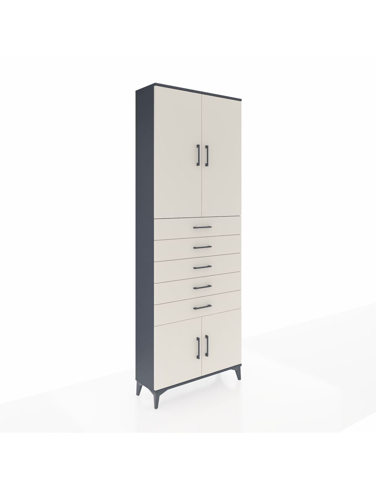 Arges Dolap 3 Raflı 5 Çekmeceli 4 Kapaklı 88x30x243 Antrasit-Aytaşı