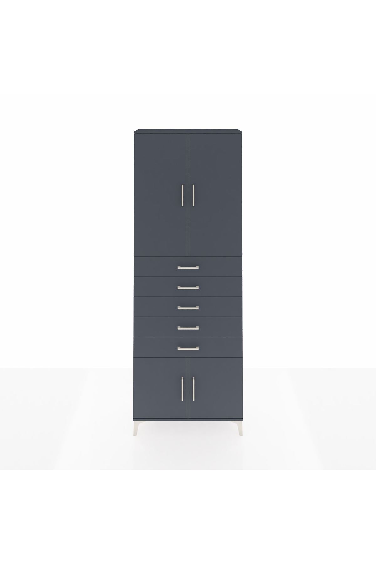 Arges Dolap 3 Raflı 5 Çekmeceli 4 Kapaklı 88x30x243 Antrasit-Antrasit