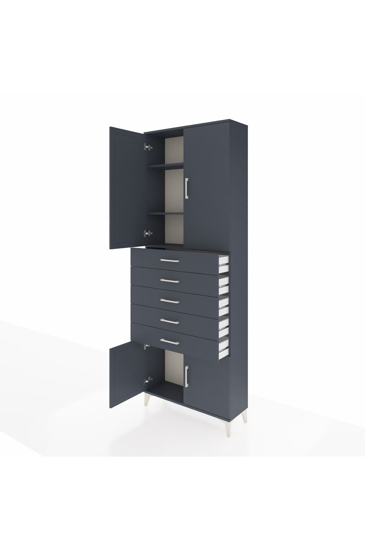 Arges Dolap 3 Raflı 5 Çekmeceli 4 Kapaklı 88x30x243 Antrasit-Antrasit