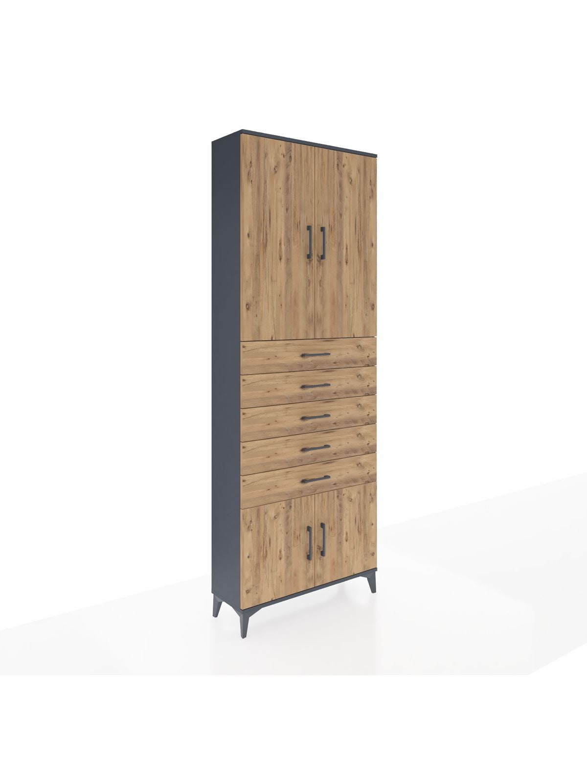 Arges Dolap 3 Raflı 5 Çekmeceli 4 Kapaklı 88x30x243 Antrasit-Çam