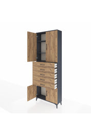 Arges Dolap 3 Raflı 5 Çekmeceli 4 Kapaklı 88x30x243 Antrasit-Çam