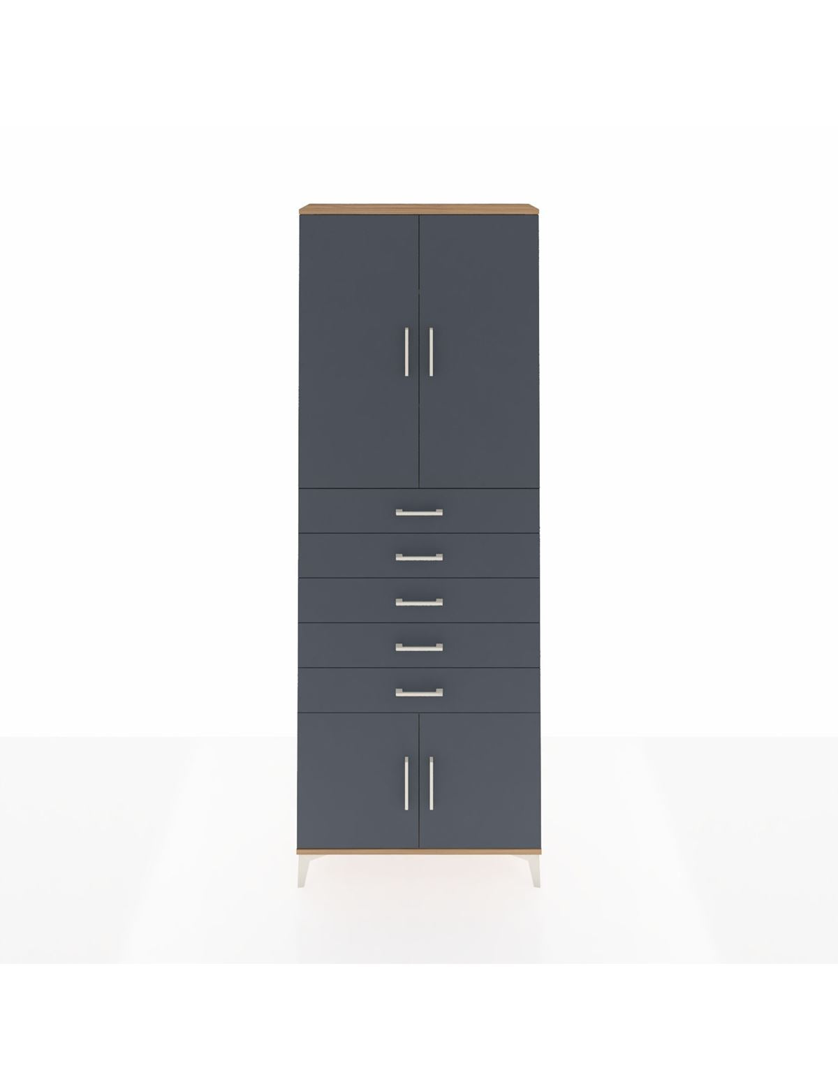 Arges Dolap 3 Raflı 5 Çekmeceli 4 Kapaklı 88x30x243 Çam-Antrasit