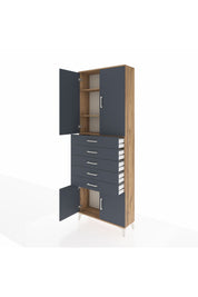 Arges Dolap 3 Raflı 5 Çekmeceli 4 Kapaklı 88x30x243 Çam-Antrasit