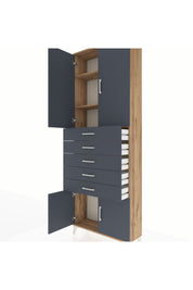 Arges Dolap 3 Raflı 5 Çekmeceli 4 Kapaklı 88x30x243 Çam-Antrasit