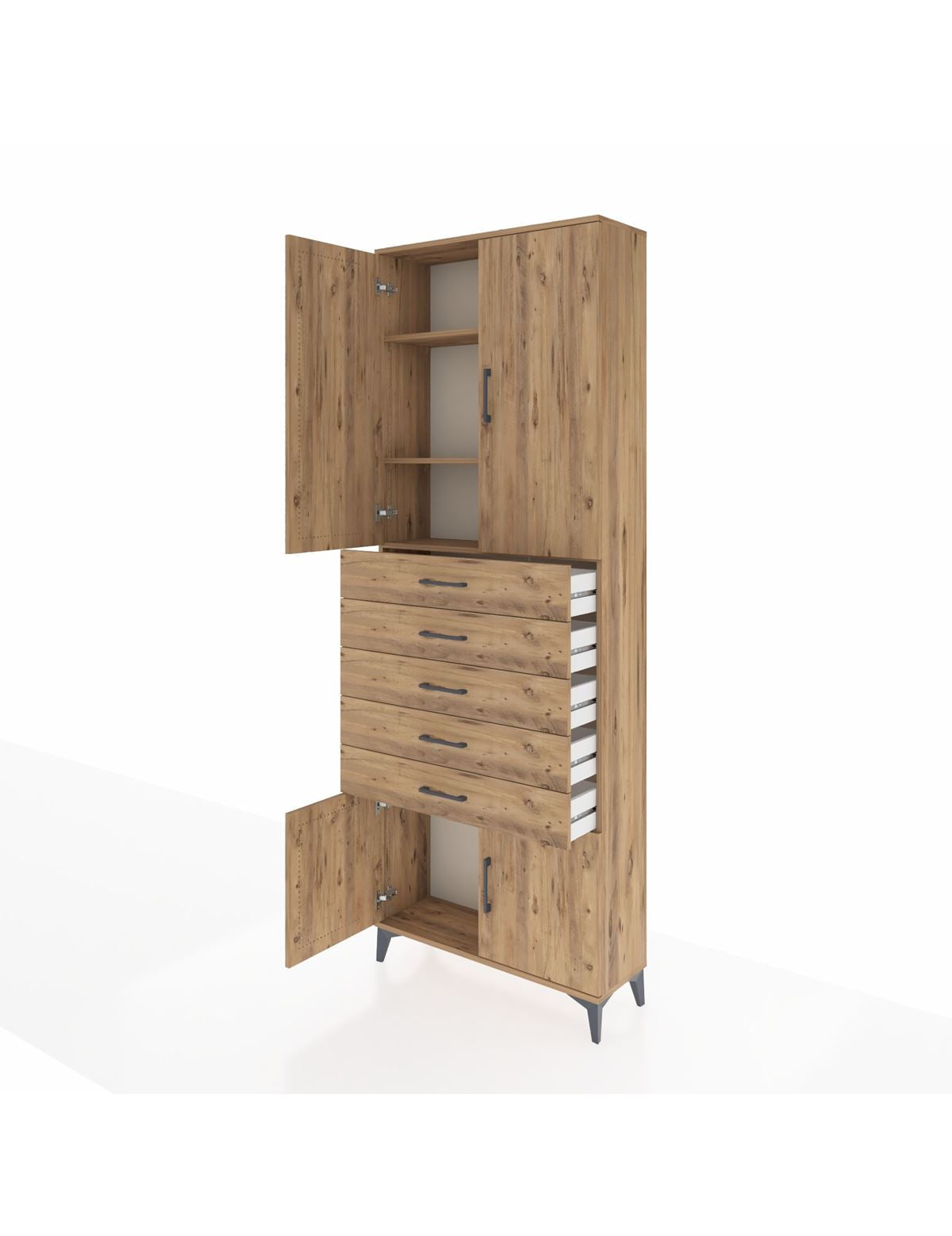 Arges Dolap 3 Raflı 5 Çekmeceli 4 Kapaklı 88x30x243 - S33M241V9A