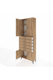 Arges Dolap 3 Raflı 5 Çekmeceli 4 Kapaklı 88x30x243 Çam-Çam