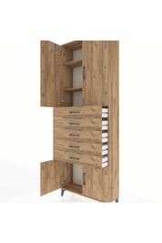 Arges Dolap 3 Raflı 5 Çekmeceli 4 Kapaklı 88x30x243 Çam-Çam