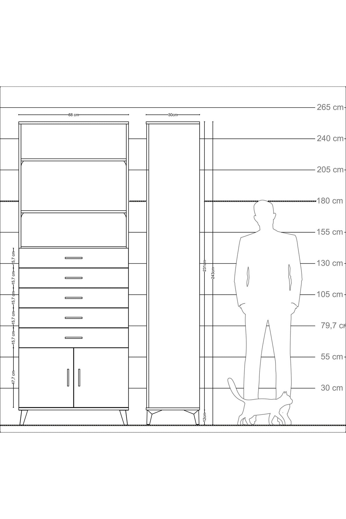 Arges Dolap 3 Raflı 5 Çekmeceli 2 Kapaklı 88x30x243 Aytaşı-Aytaşı