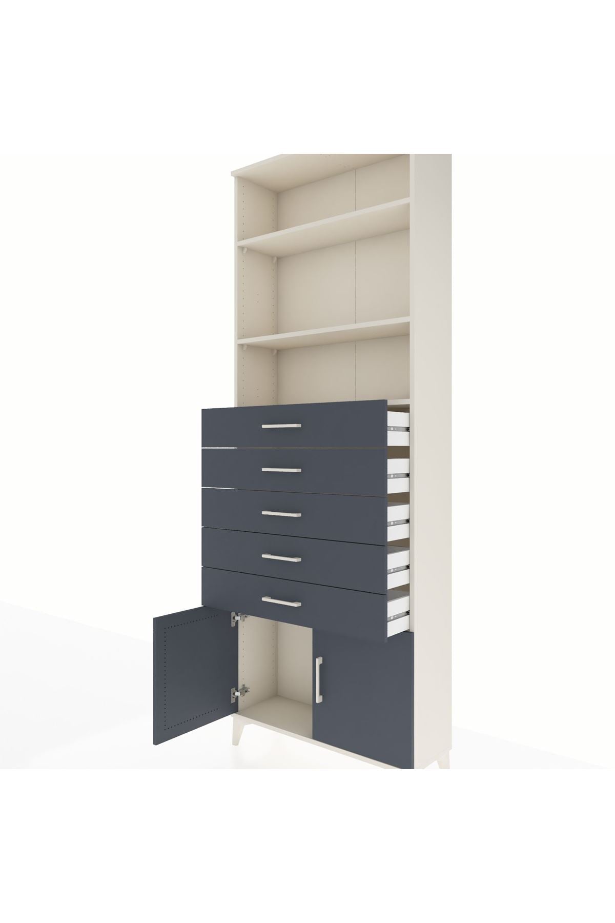 Arges Dolap 3 Raflı 5 Çekmeceli 2 Kapaklı 88x30x243 Aytaşı-Antrasit