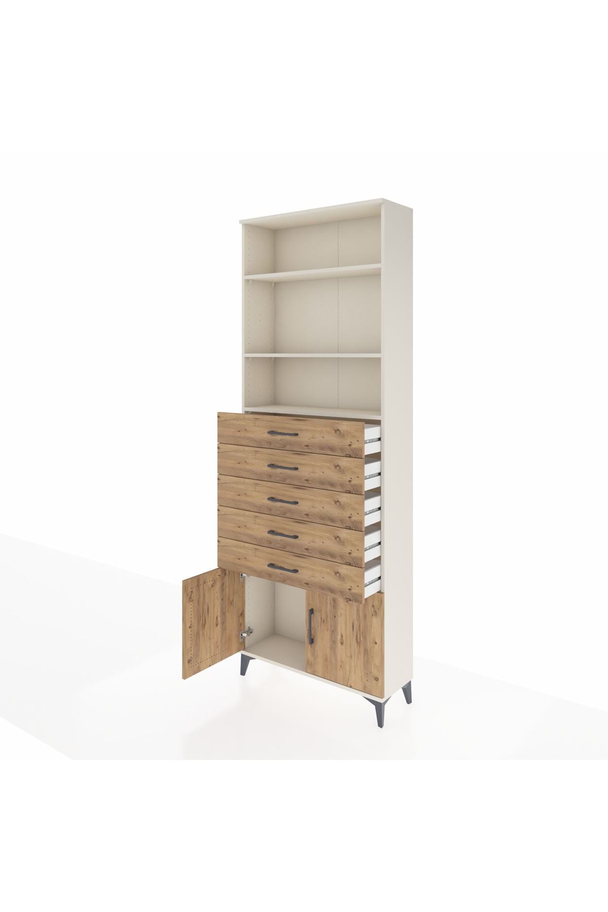 Arges Dolap 3 Raflı 5 Çekmeceli 2 Kapaklı 88x30x243 Aytaşı-Çam