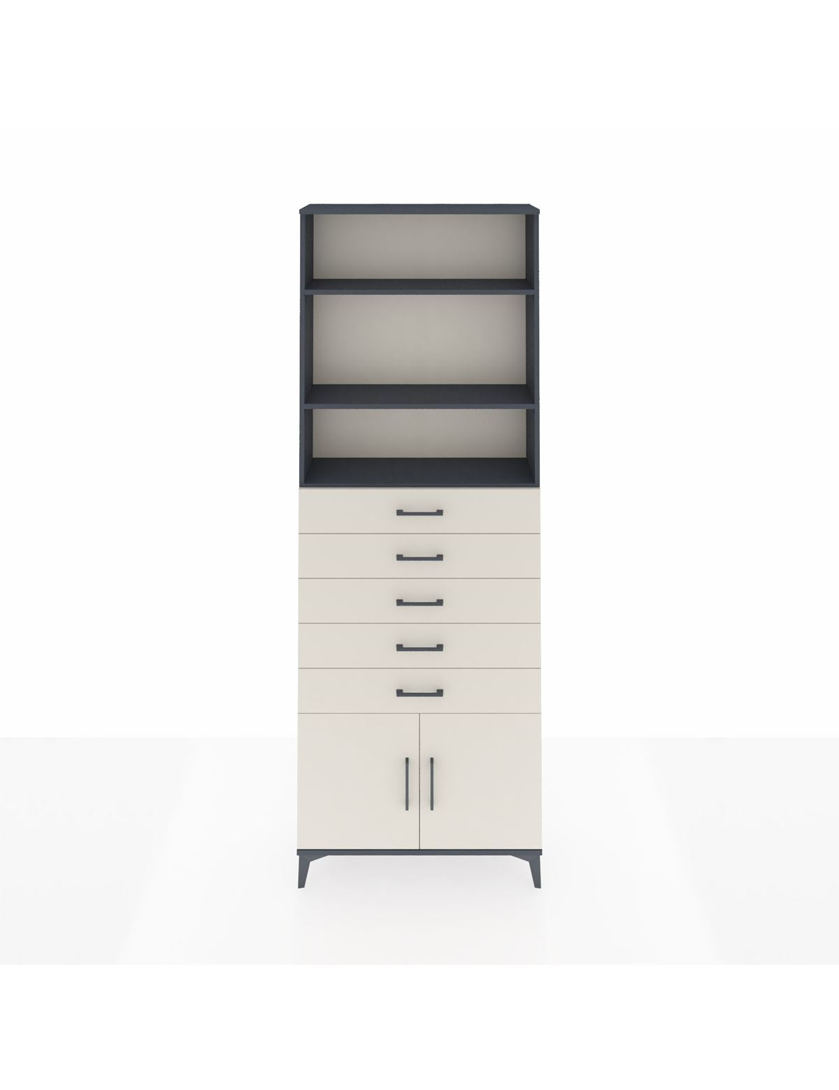 Arges Dolap 3 Raflı 5 Çekmeceli 2 Kapaklı 88x30x243 Antrasit-Aytaşı