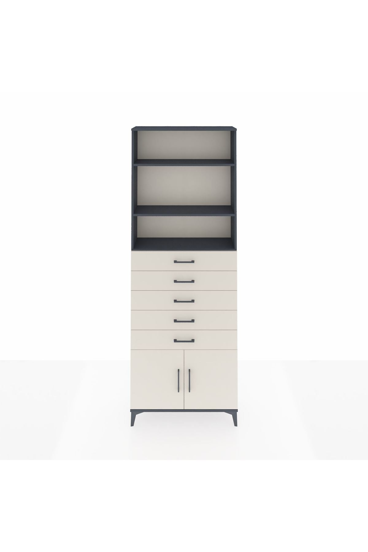 Arges Dolap 3 Raflı 5 Çekmeceli 2 Kapaklı 88x30x243 Antrasit-Aytaşı