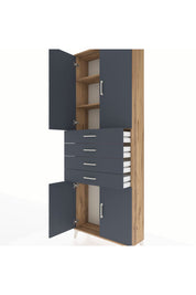 Arges Dolap 3 Raflı 4 Çekmeceli 4 Kapaklı 88x30x243 Çam-Antrasit