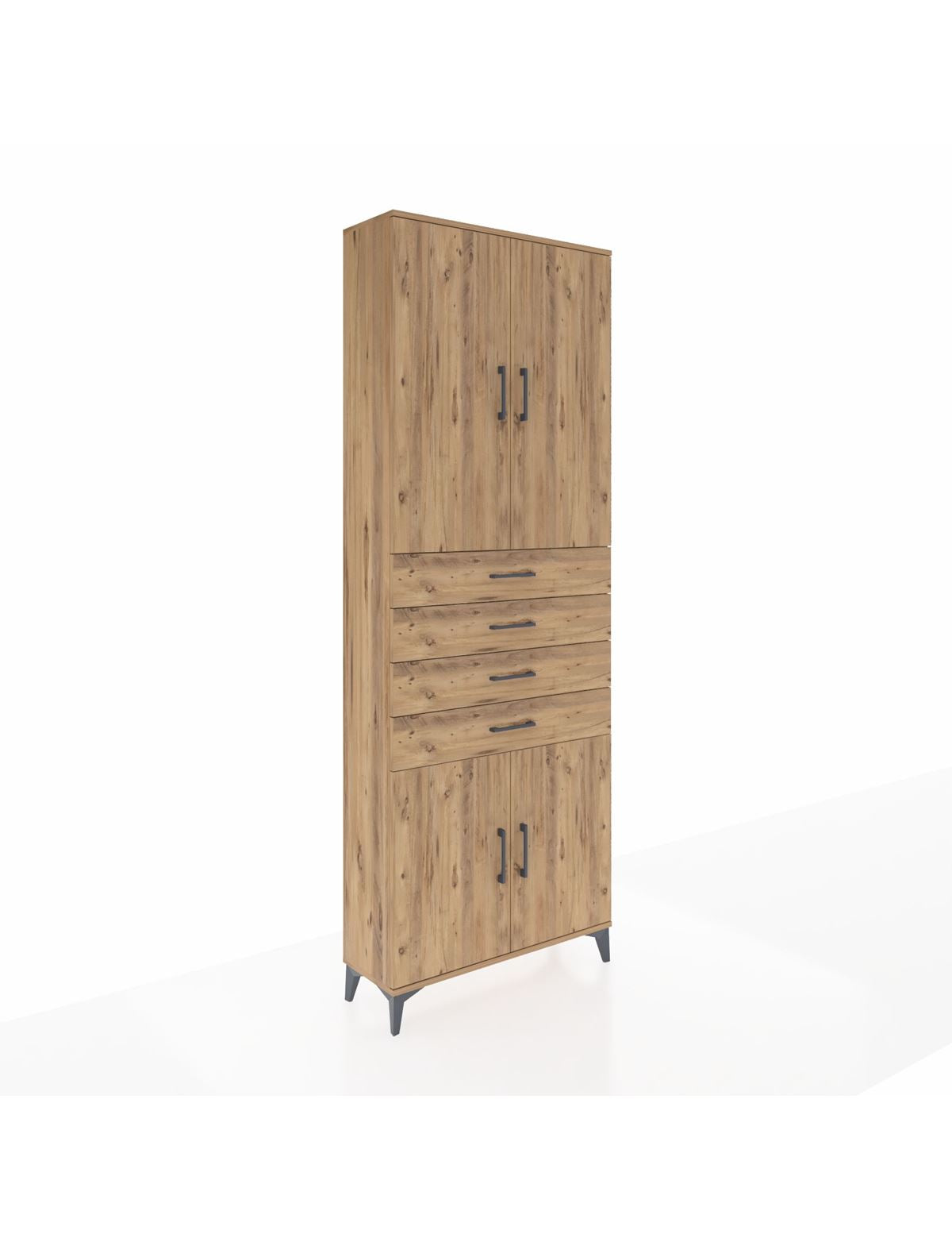 Arges Dolap 3 Raflı 4 Çekmeceli 4 Kapaklı 88x30x243 Çam-Çam