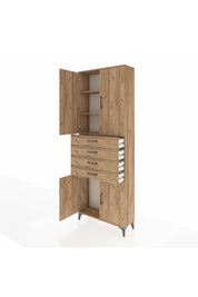 Arges Dolap 3 Raflı 4 Çekmeceli 4 Kapaklı 88x30x243 Çam-Çam