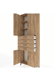 Arges Dolap 3 Raflı 4 Çekmeceli 4 Kapaklı 88x30x243 Çam-Çam