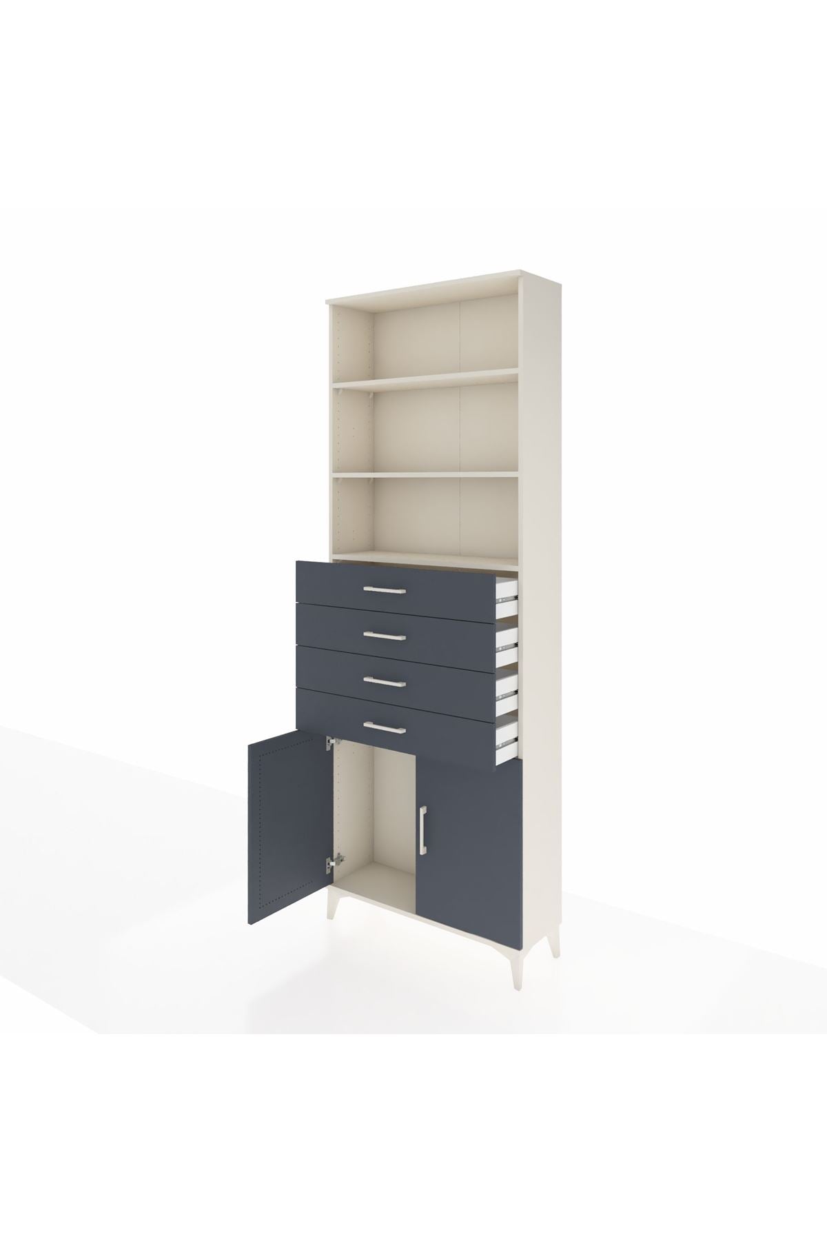 Arges Dolap 3 Raflı 4 Çekmeceli 2 Kapaklı 88x30x243 Aytaşı-Antrasit