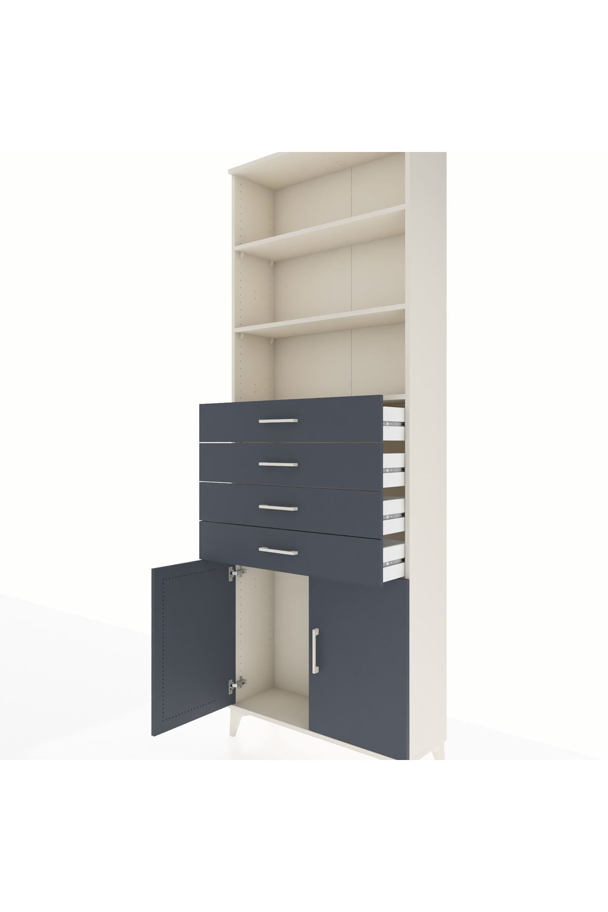 Arges Dolap 3 Raflı 4 Çekmeceli 2 Kapaklı 88x30x243 Aytaşı-Antrasit