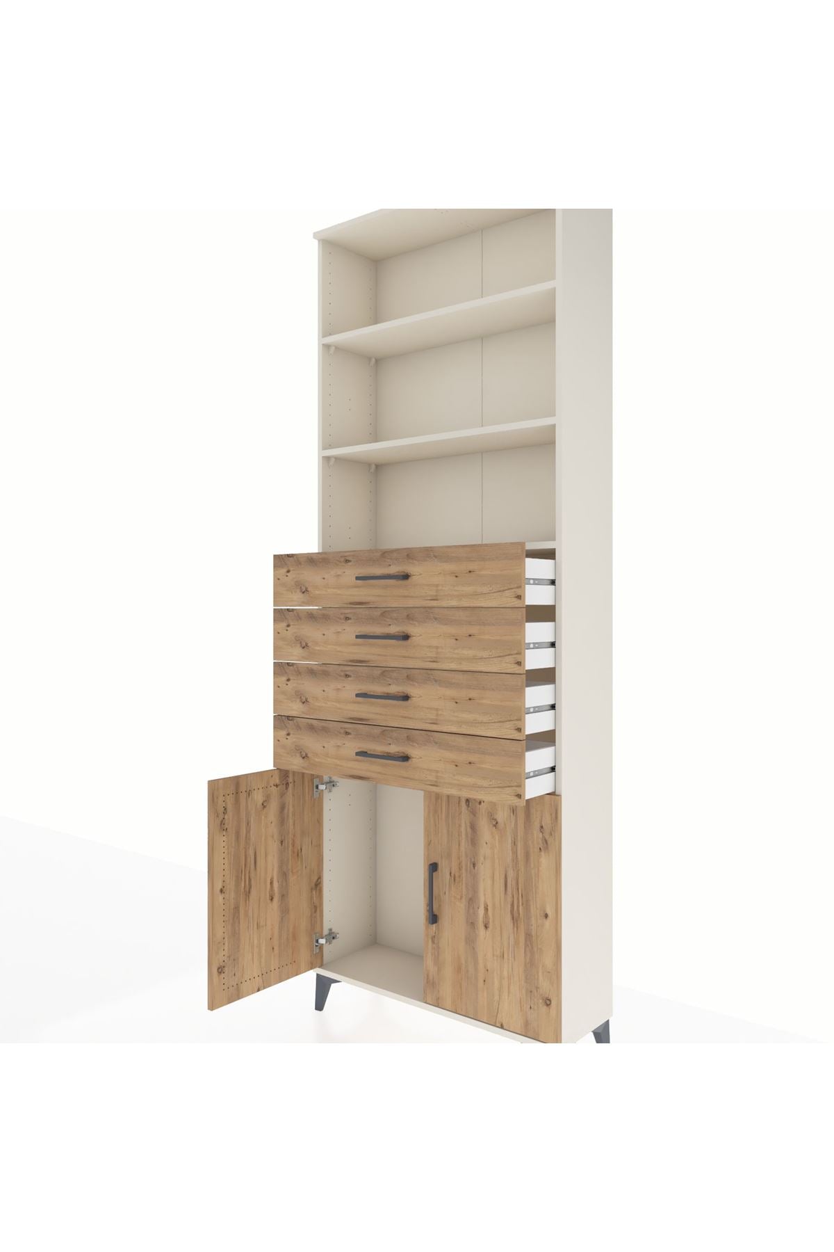 Arges Dolap 3 Raflı 4 Çekmeceli 2 Kapaklı 88x30x243 Aytaşı-Çam