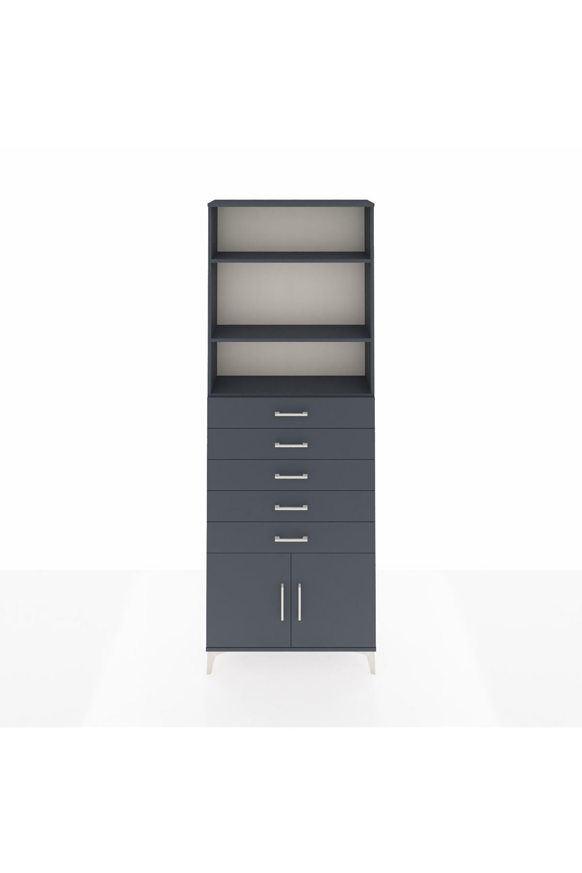 Arges Dolap 3 Raflı 5 Çekmeceli 2 Kapaklı 88x30x243 Antrasit-Antrasit