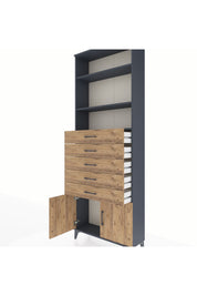 Arges Dolap 3 Raflı 5 Çekmeceli 2 Kapaklı 88x30x243 Antrasit-Çam