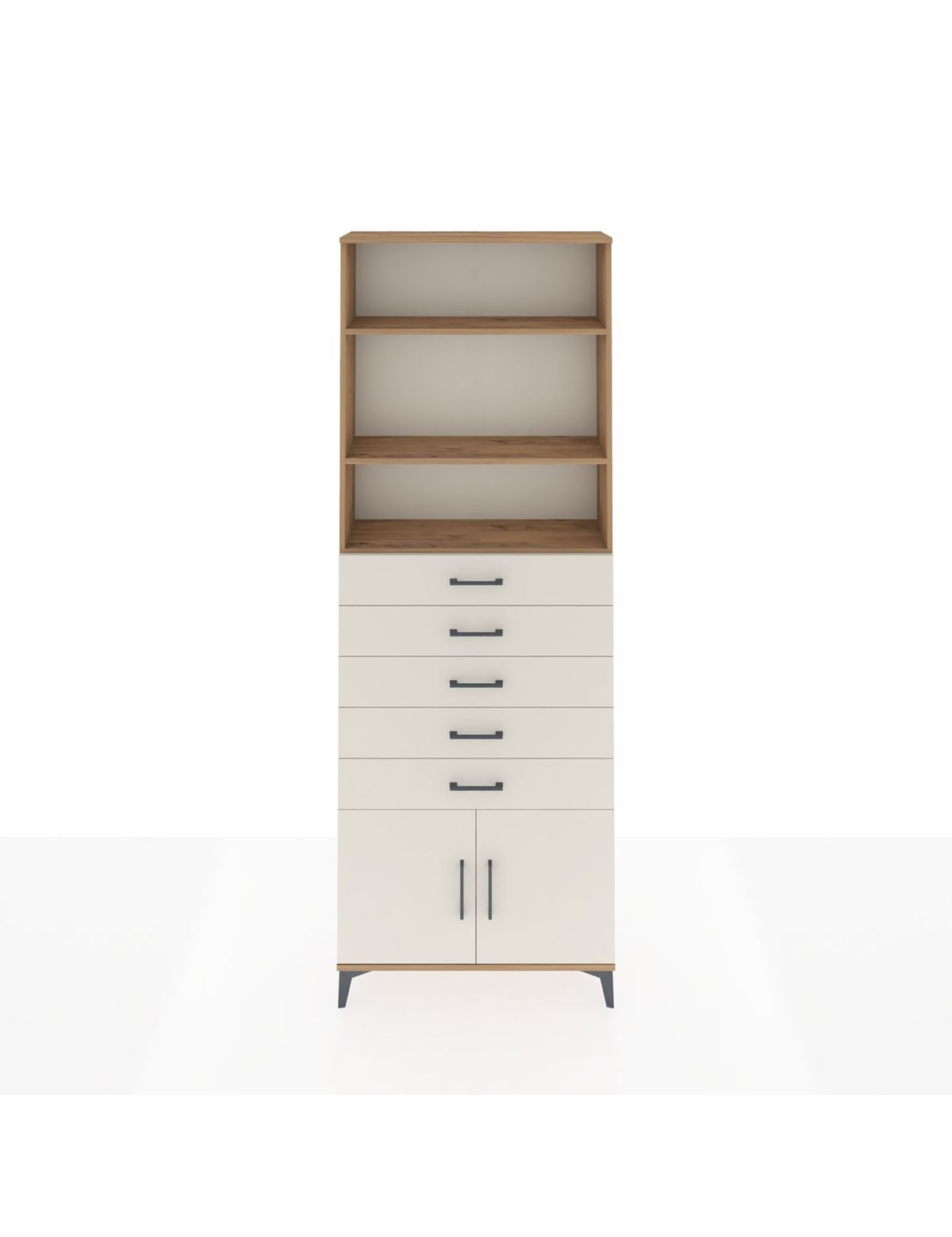 Arges Dolap 3 Raflı 5 Çekmeceli 2 Kapaklı 88x30x243 Çam-Aytaşı