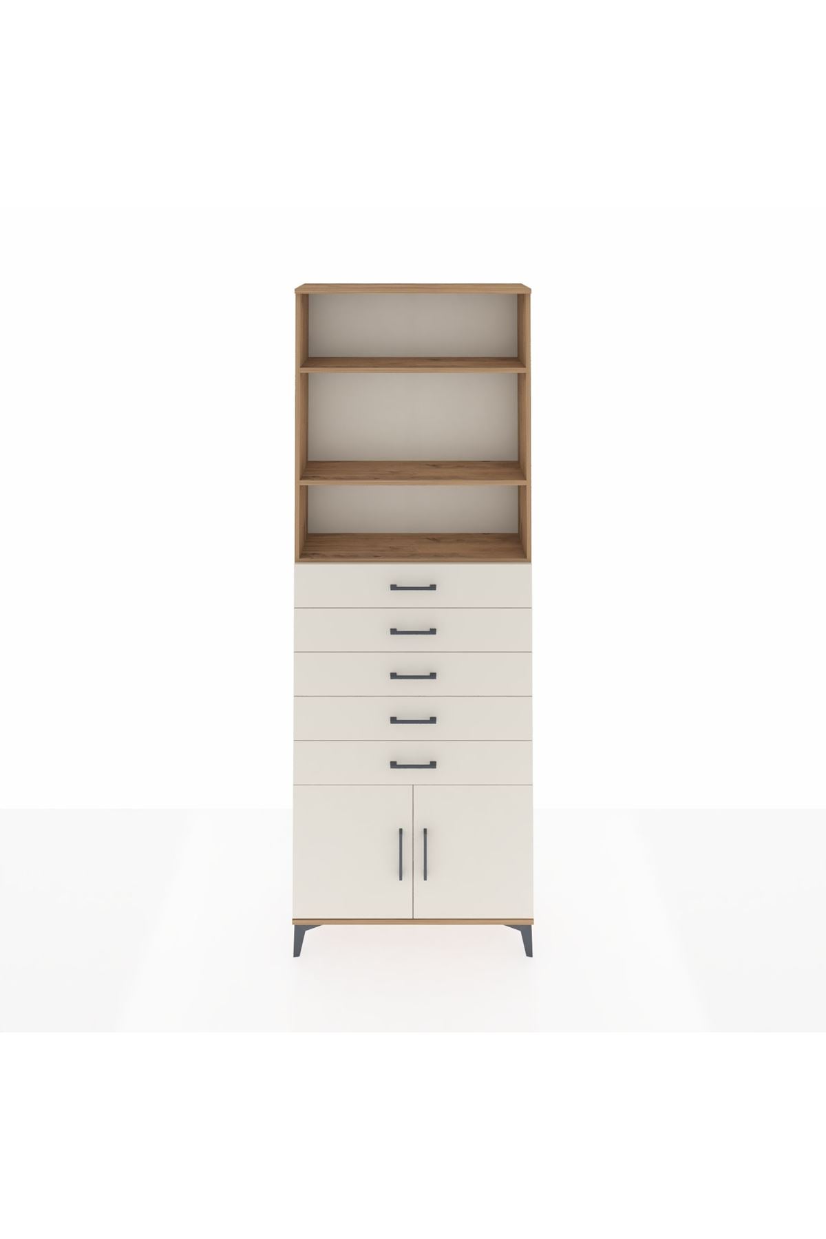 Arges Dolap 3 Raflı 5 Çekmeceli 2 Kapaklı 88x30x243 Çam-Aytaşı