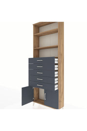 Arges Dolap 3 Raflı 5 Çekmeceli 2 Kapaklı 88x30x243 Çam-Antrasit