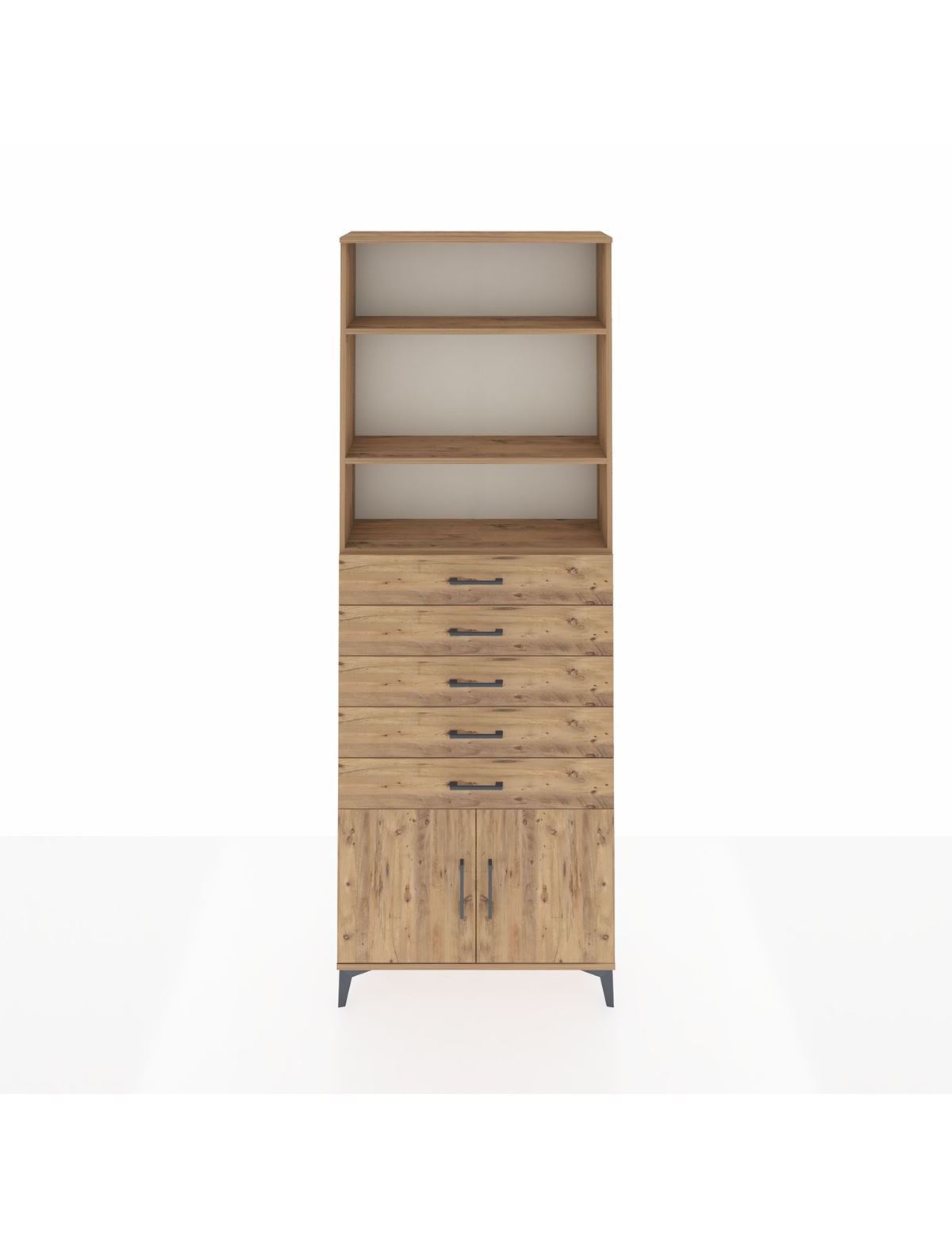 Arges Dolap 3 Raflı 5 Çekmeceli 2 Kapaklı 88x30x243 Çam-Çam