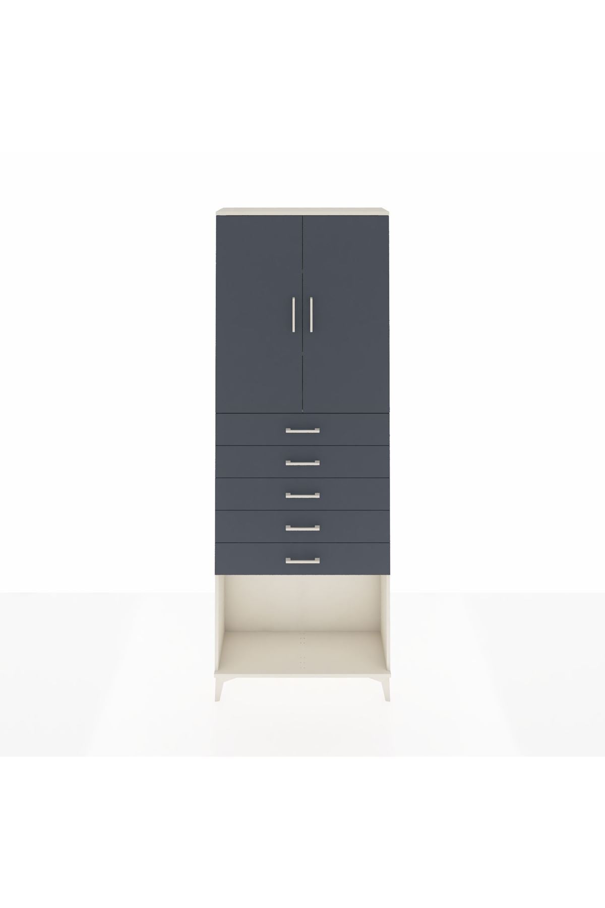 Arges Dolap 3 Raflı 5 Çekmeceli 2 Kapaklı 88x30x243 Aytaşı-Antrasit