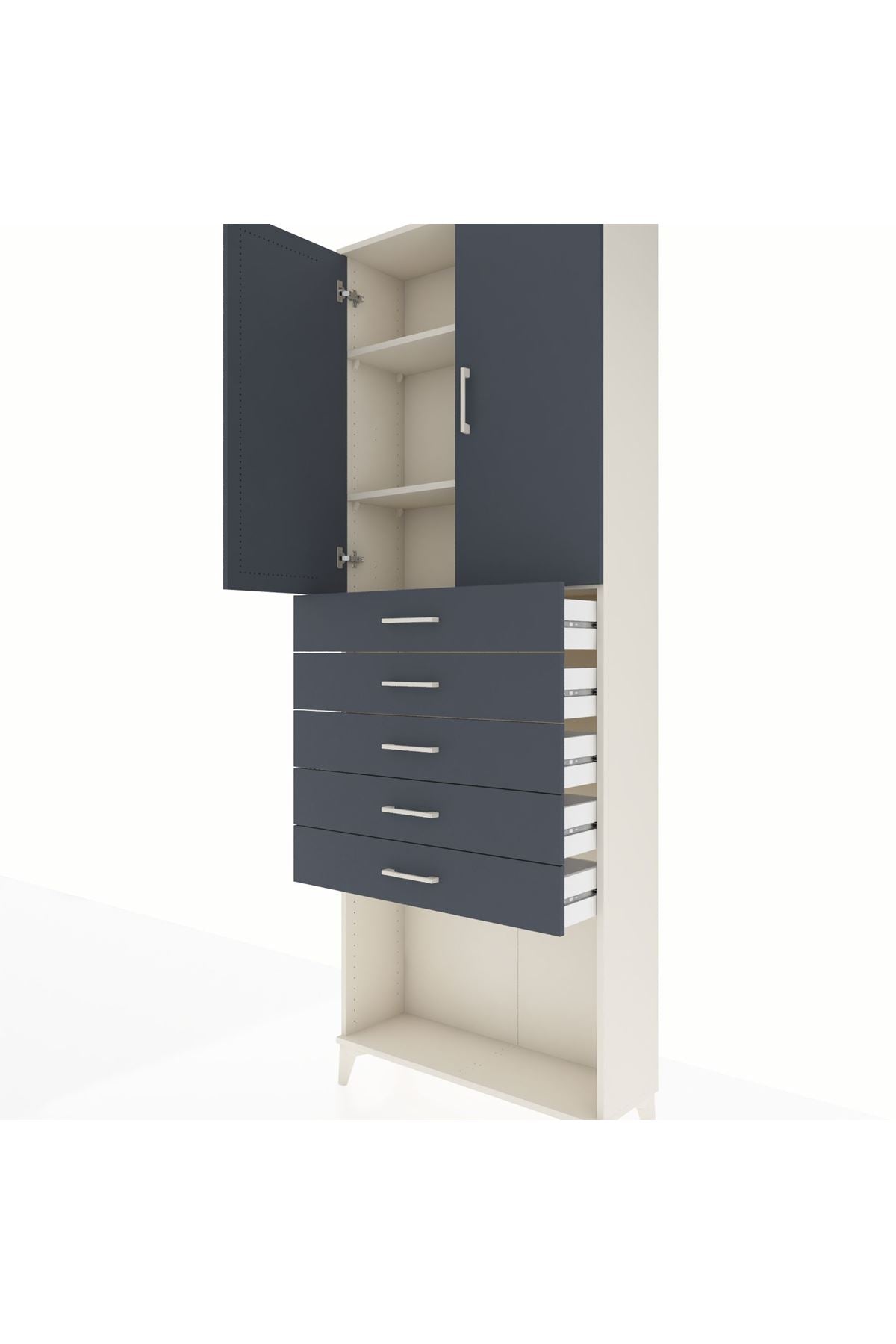 Arges Dolap 3 Raflı 5 Çekmeceli 2 Kapaklı 88x30x243 Aytaşı-Antrasit