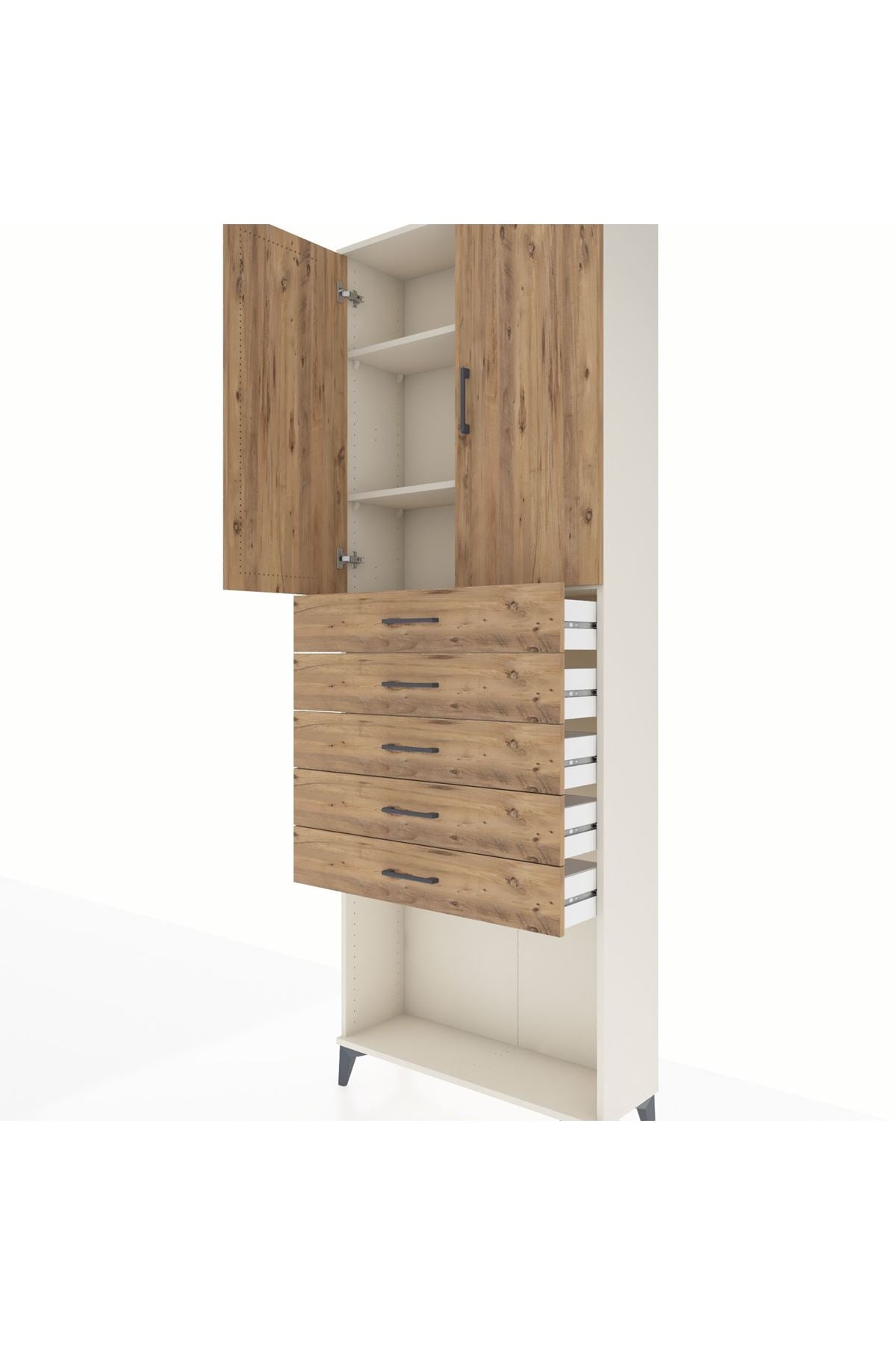 Arges Dolap 3 Raflı 5 Çekmeceli 2 Kapaklı 88x30x243 Aytaşı-Çam