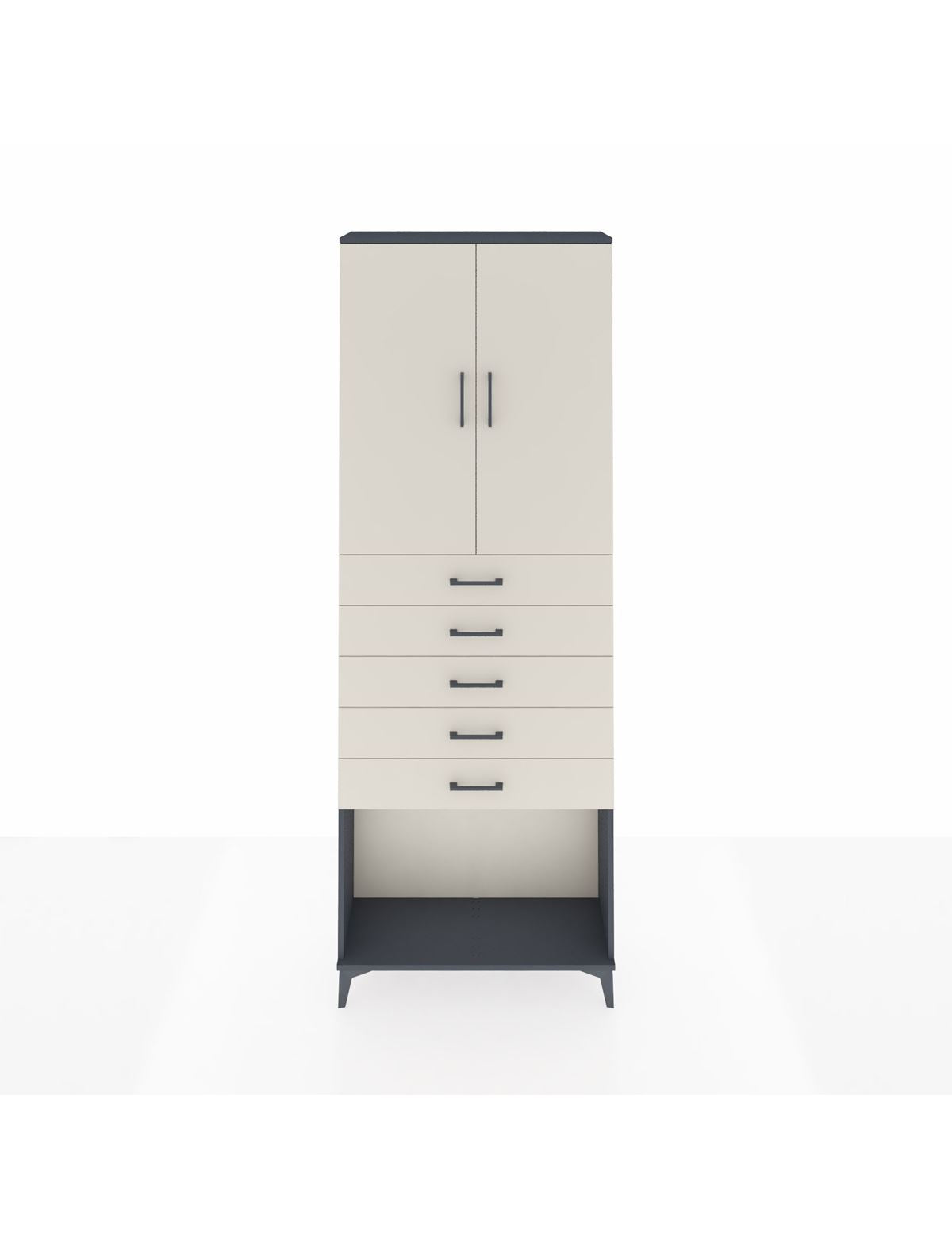 Arges Dolap 3 Raflı 5 Çekmeceli 2 Kapaklı 88x30x243 Antrasit-Aytaşı