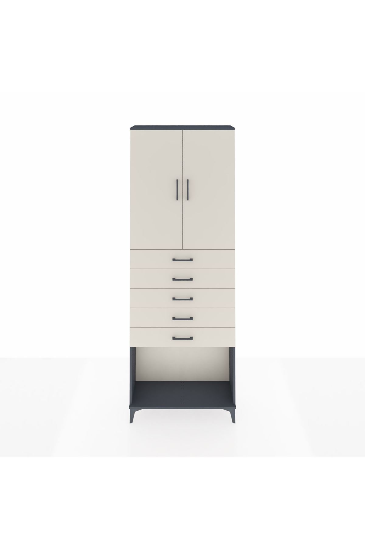 Arges Dolap 3 Raflı 5 Çekmeceli 2 Kapaklı 88x30x243 Antrasit-Aytaşı