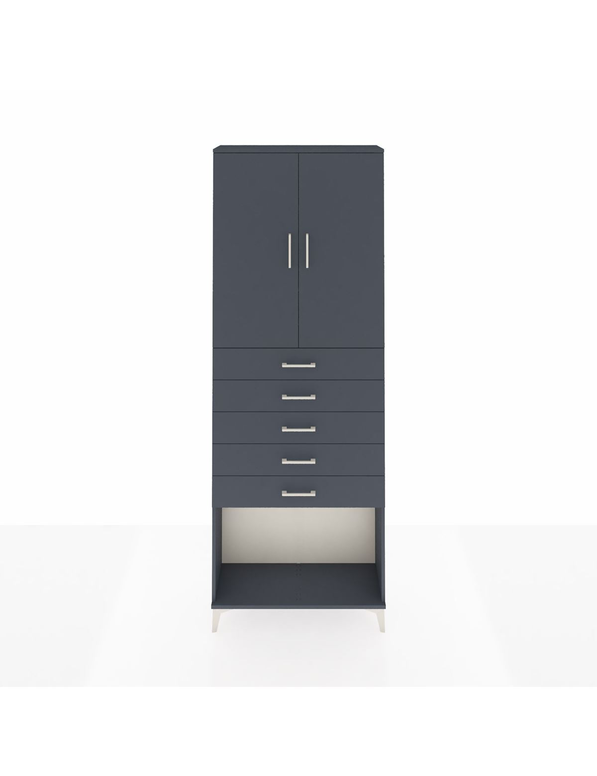 Arges Dolap 3 Raflı 5 Çekmeceli 2 Kapaklı 88x30x243 Antrasit-Antrasit