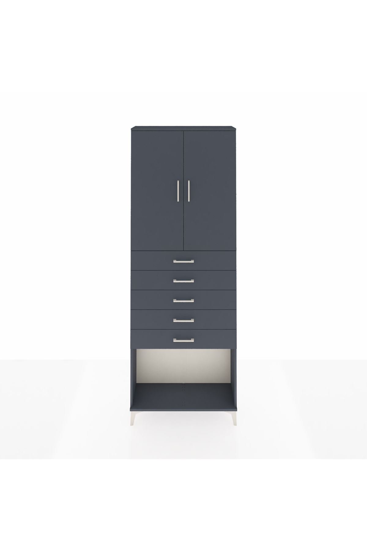 Arges Dolap 3 Raflı 5 Çekmeceli 2 Kapaklı 88x30x243 Antrasit-Antrasit