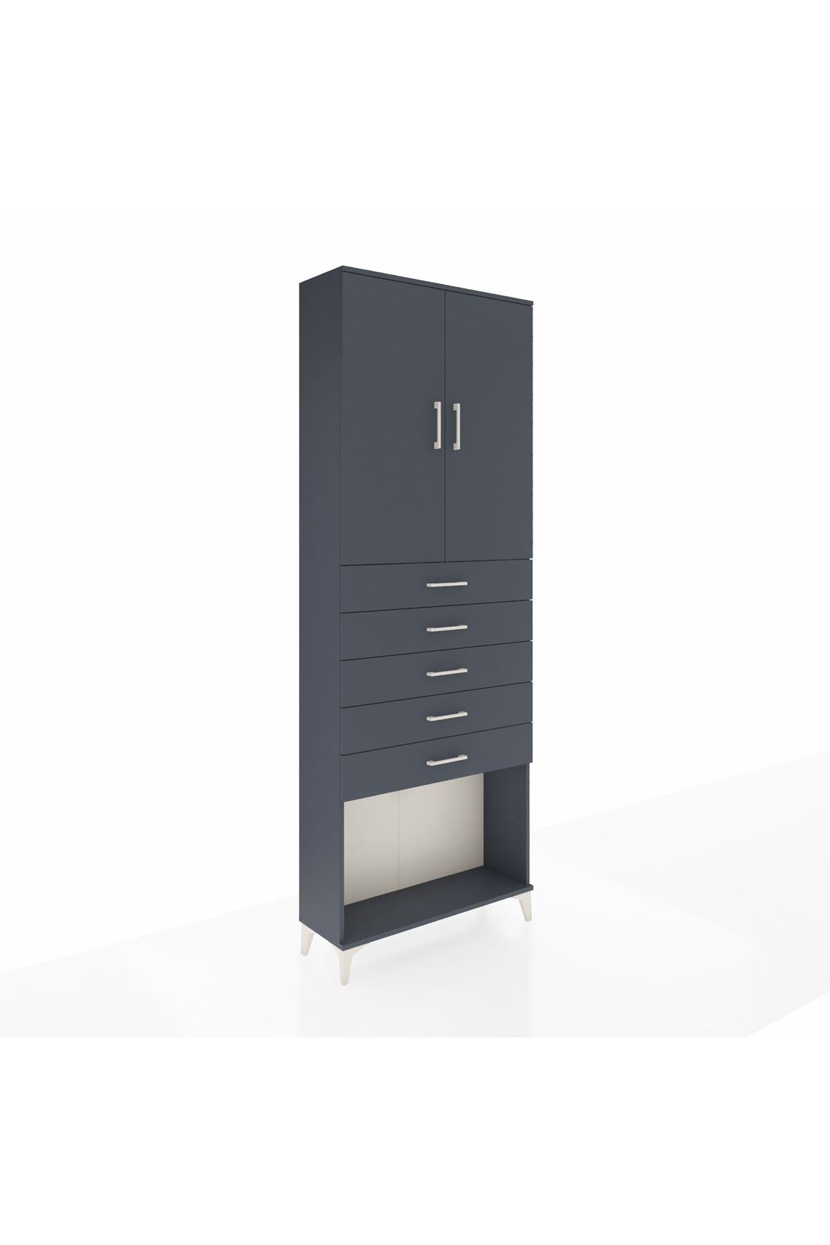 Arges Dolap 3 Raflı 5 Çekmeceli 2 Kapaklı 88x30x243 Antrasit-Antrasit