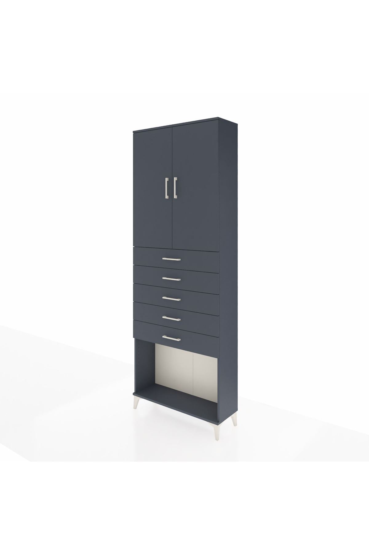 Arges Dolap 3 Raflı 5 Çekmeceli 2 Kapaklı 88x30x243 Antrasit-Antrasit