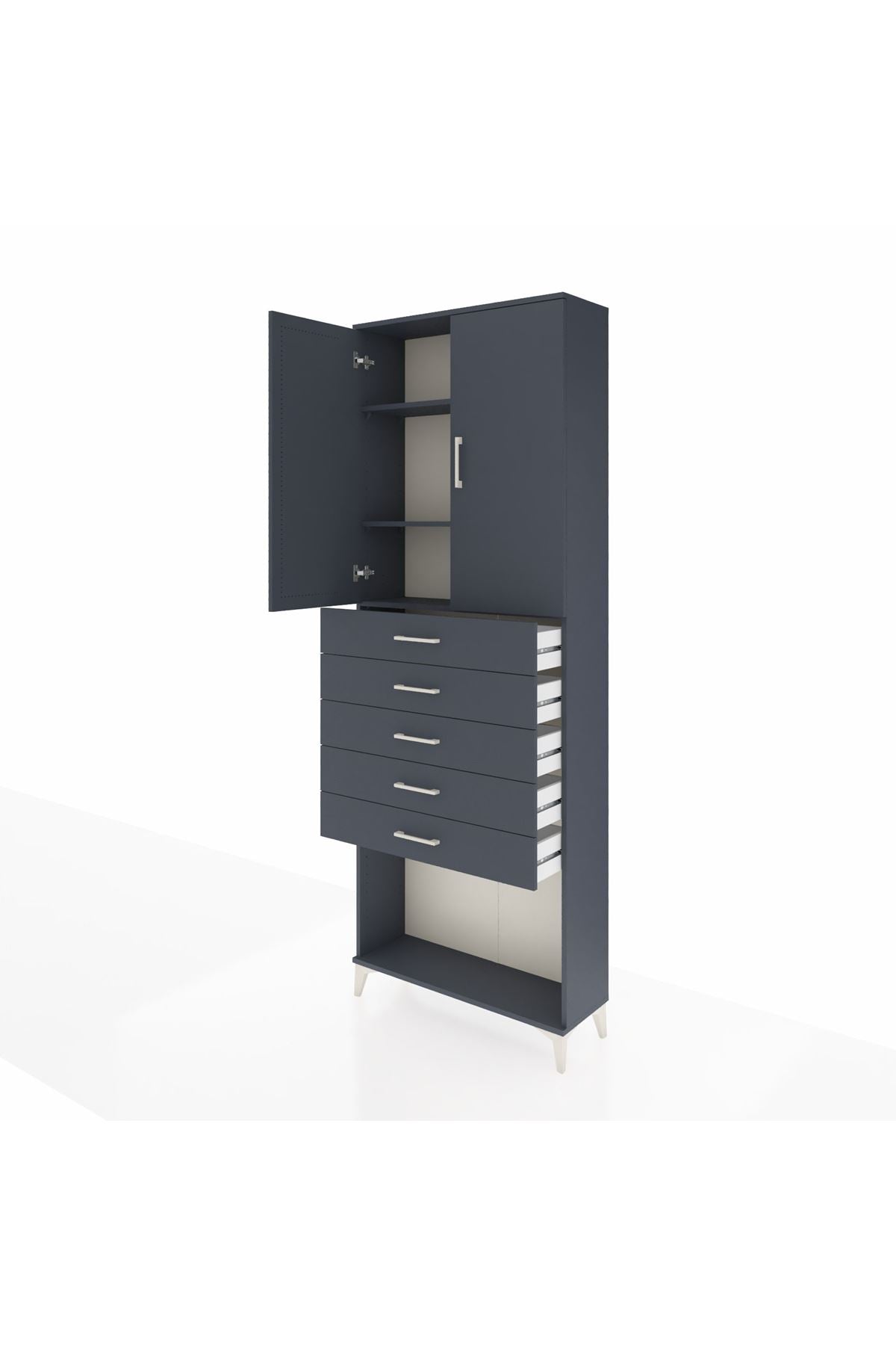 Arges Dolap 3 Raflı 5 Çekmeceli 2 Kapaklı 88x30x243 Antrasit-Antrasit