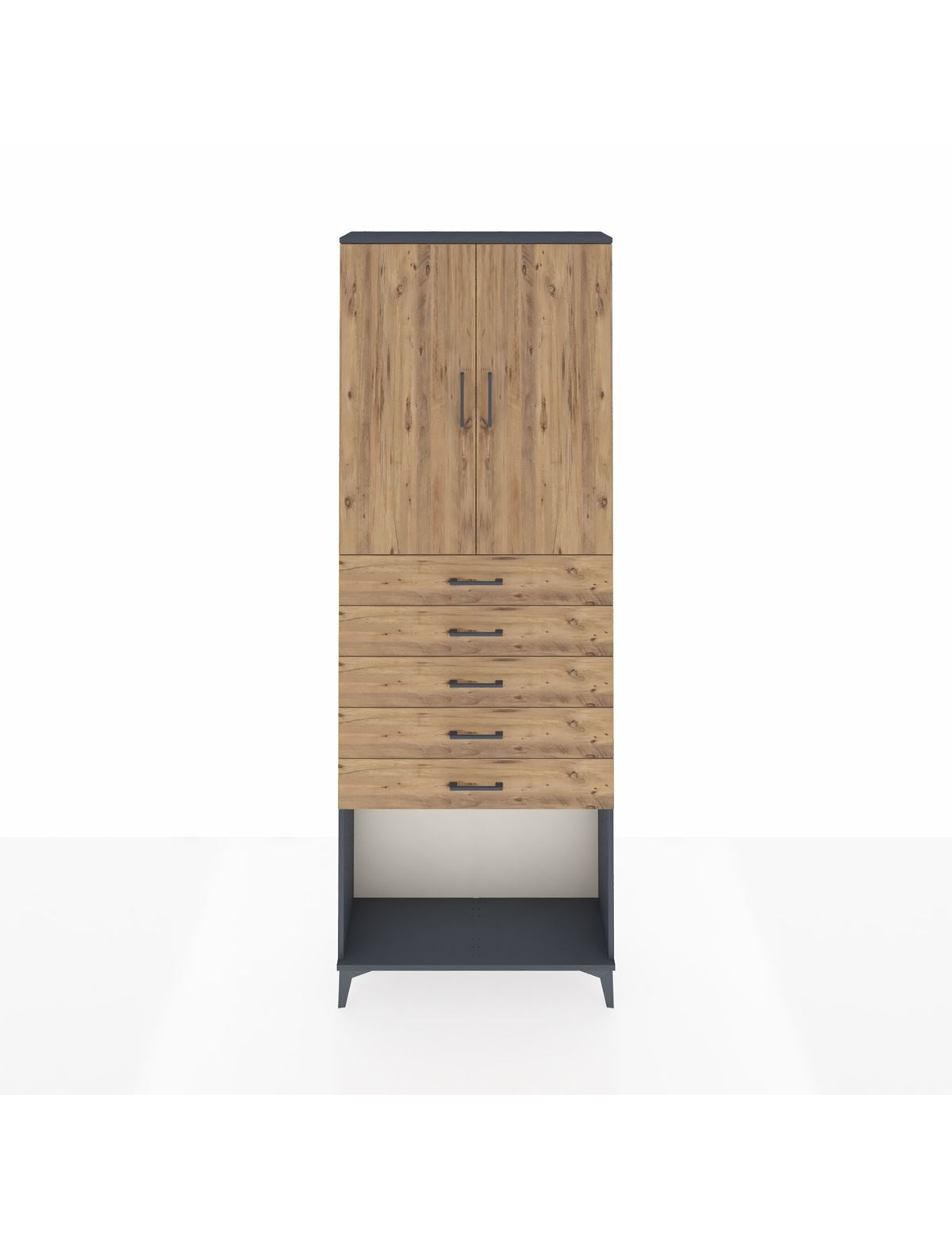 Arges Dolap 3 Raflı 5 Çekmeceli 2 Kapaklı 88x30x243 Antrasit-Çam