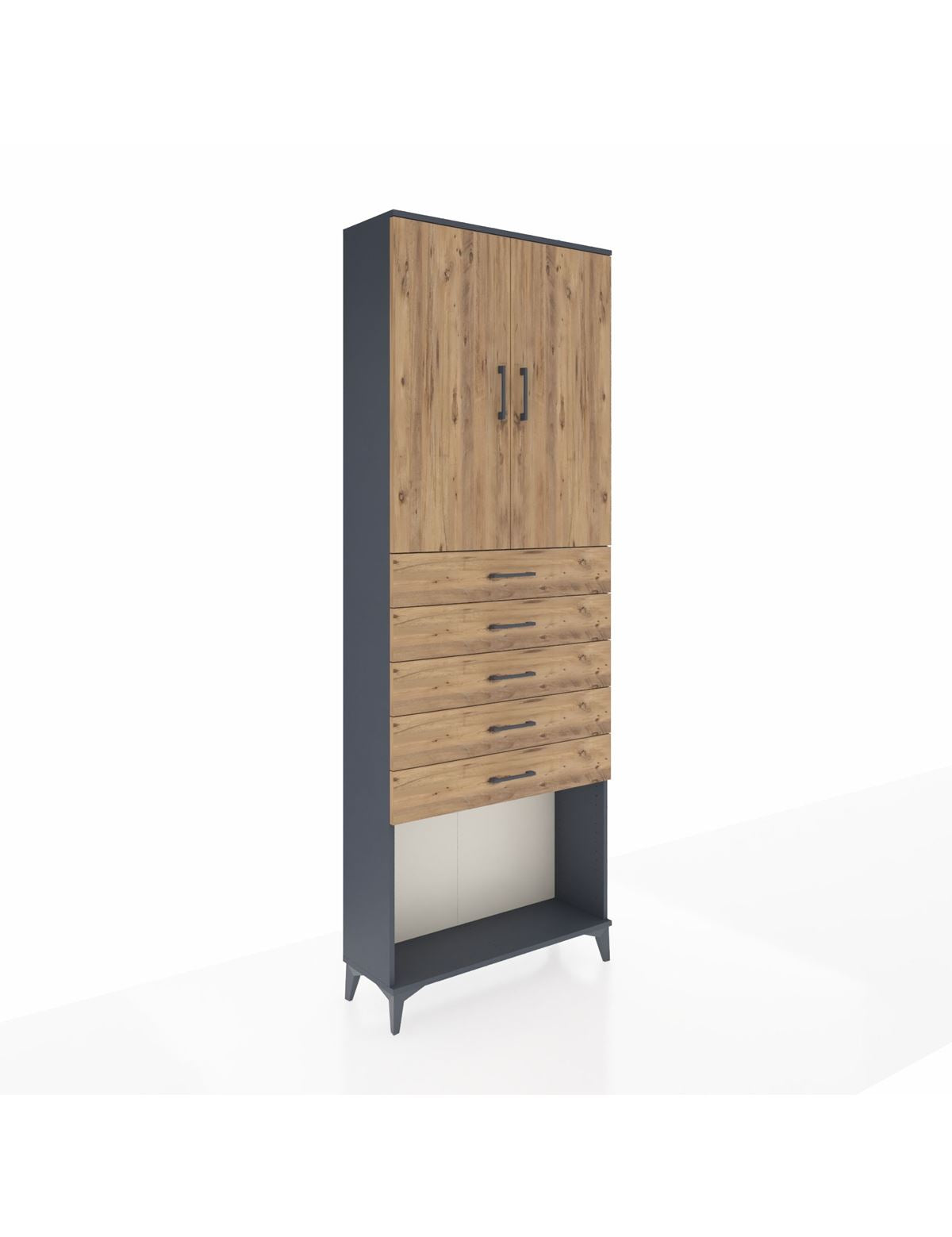 Arges Dolap 3 Raflı 5 Çekmeceli 2 Kapaklı 88x30x243 Antrasit-Çam