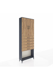 Arges Dolap 3 Raflı 5 Çekmeceli 2 Kapaklı 88x30x243 Antrasit-Çam