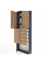 Arges Dolap 3 Raflı 5 Çekmeceli 2 Kapaklı 88x30x243 Antrasit-Çam