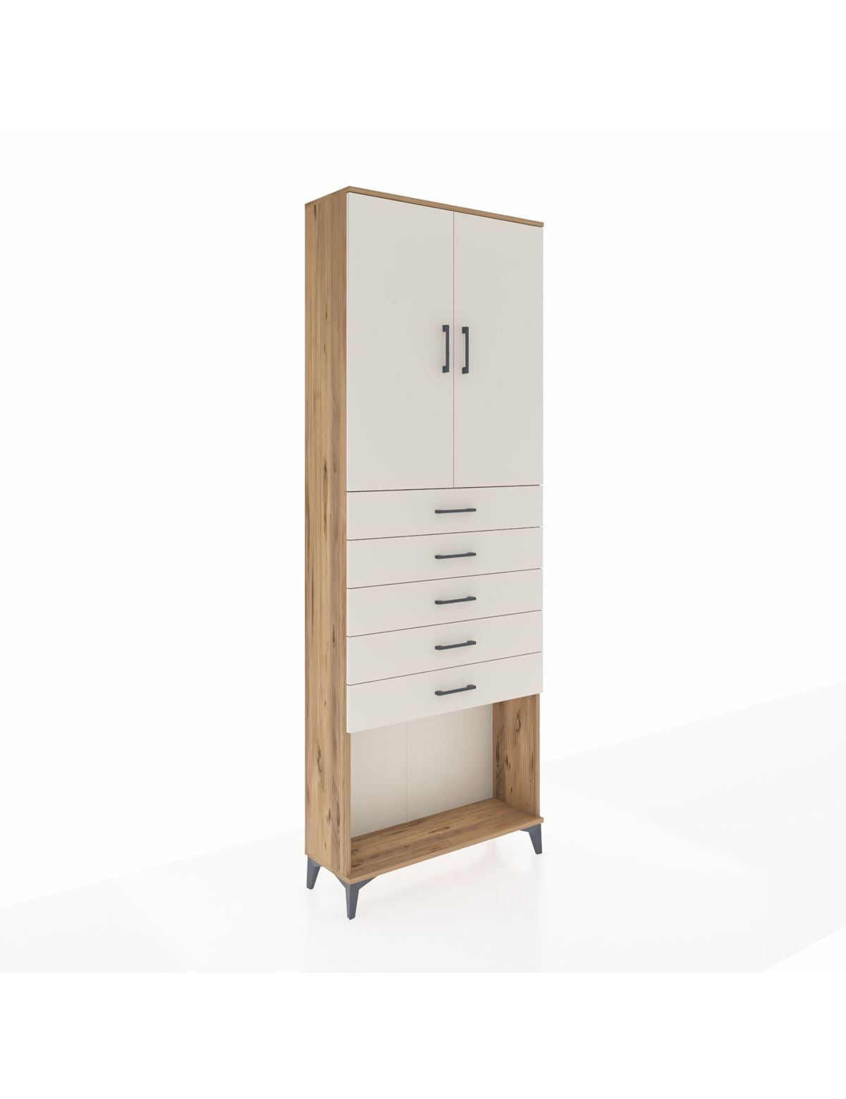 Arges Dolap 3 Raflı 5 Çekmeceli 2 Kapaklı 88x30x243 Çam-Aytaşı